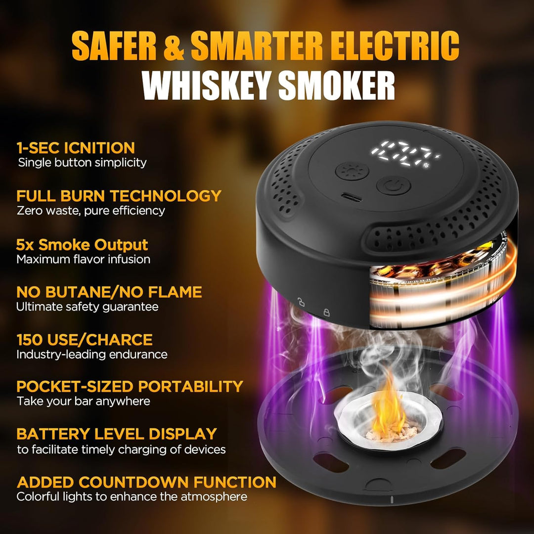 Elektrischer Whisky Smoker mit Holzchips, Cocktail Smoker Kit mit Glas & Eisballform, Wiederaufladba
