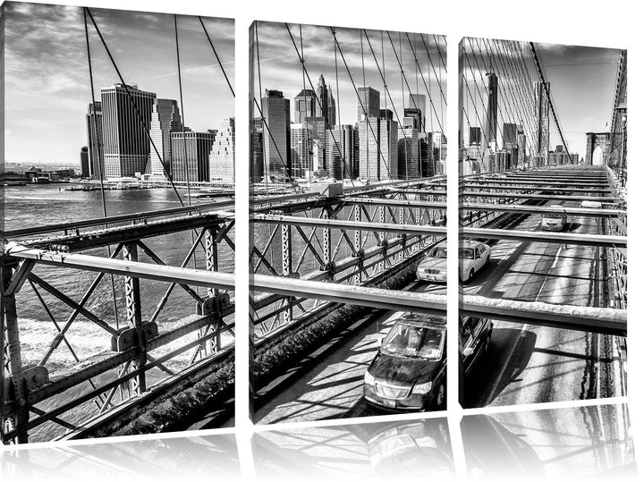 Pixxprint Gelbes Taxi in New York auf Brücke als Leinwandbild/Grösse: 3 Teilig (120x80) cm/Wandbild/