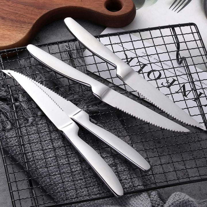 BISDARUN Steakmesser Set mit scharfem Wellenschliff Edelstahl 6-teilig Tafelmesser Silber Fleischmes