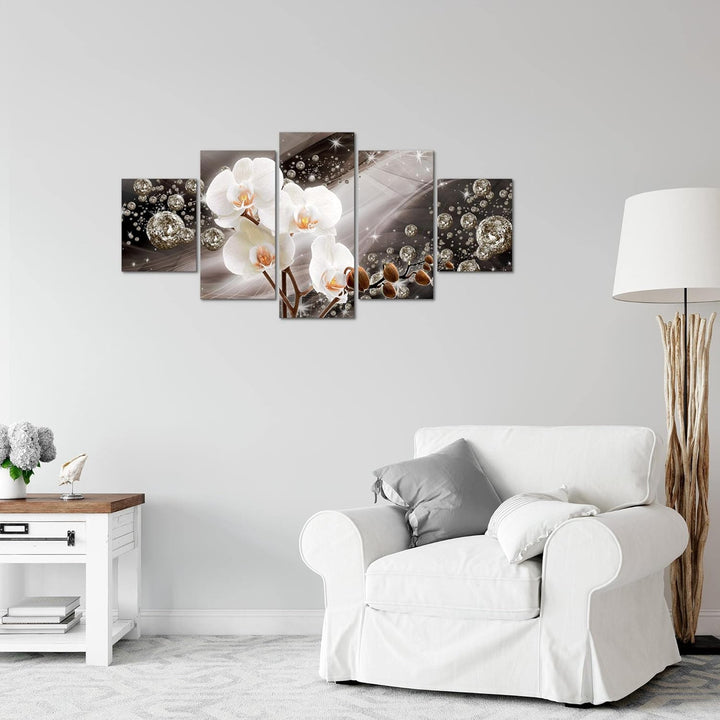 Runa Art Wandbilder Blumen Orchidee 5 Teilig Bild auf Vlies Leinwand Deko Wohnzimmer Abstrakt Diaman