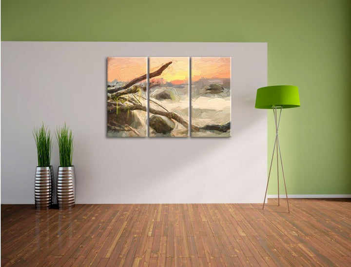 Pixxprint Ruhige See im Nebel als Leinwandbild/Grösse: 3 Teilig (120x80) cm/Wandbild/Kunstdruck/fert