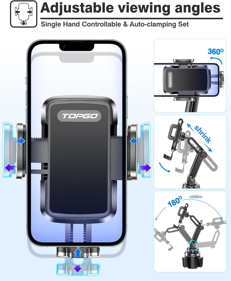 TOPGO Getränkehalter, Handyhalterung, kein Schütteln, stabile und verstellbare Stange, Auto-Getränke