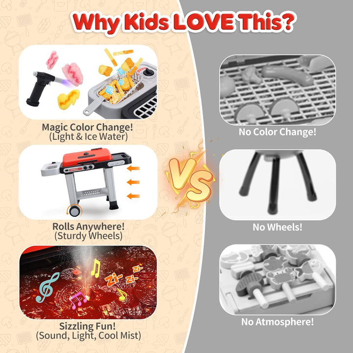 CUTE STONE BBQ Grillspielzeug für Kinder mit farbwechselndem Spielessen, brutzelnden Geräuschen & Li