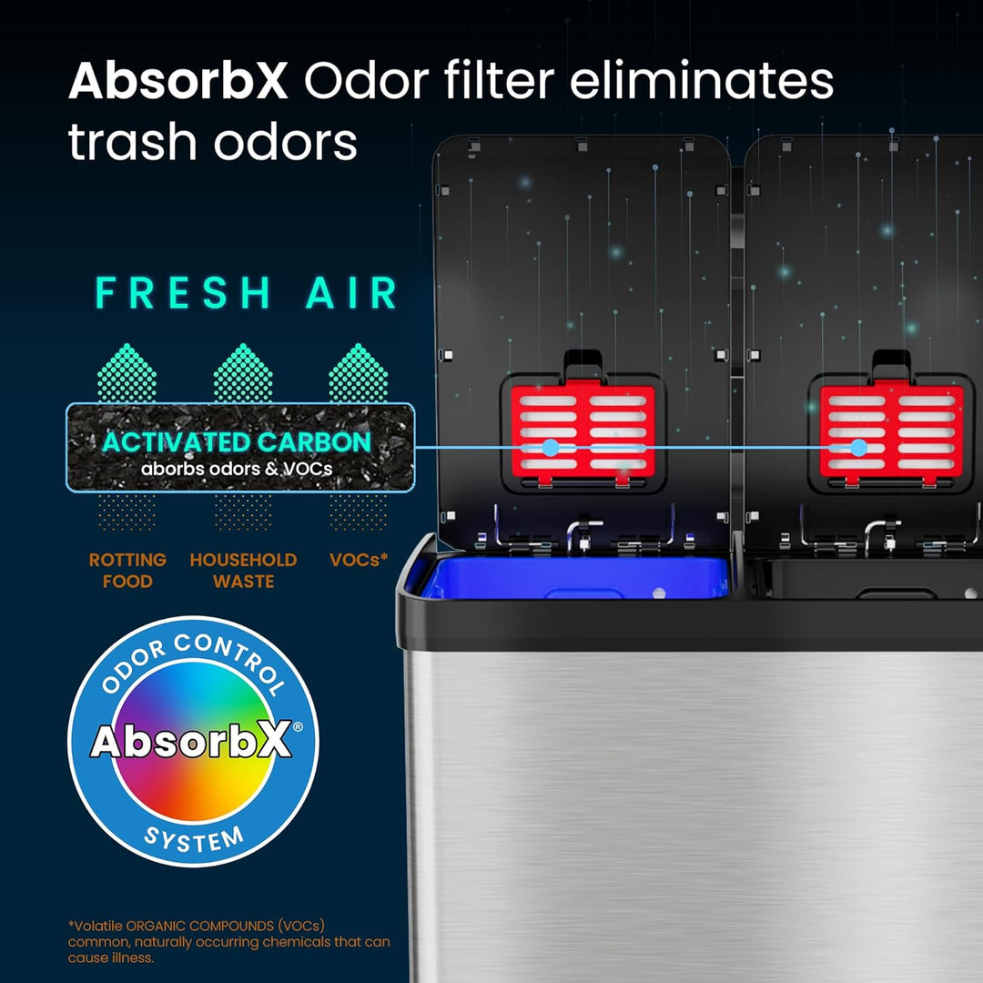 iTouchless SoftStep Abfalleimer und Recyclingbehälter mit Aktivkohlefilter-Deodorierern, Edelstahl,