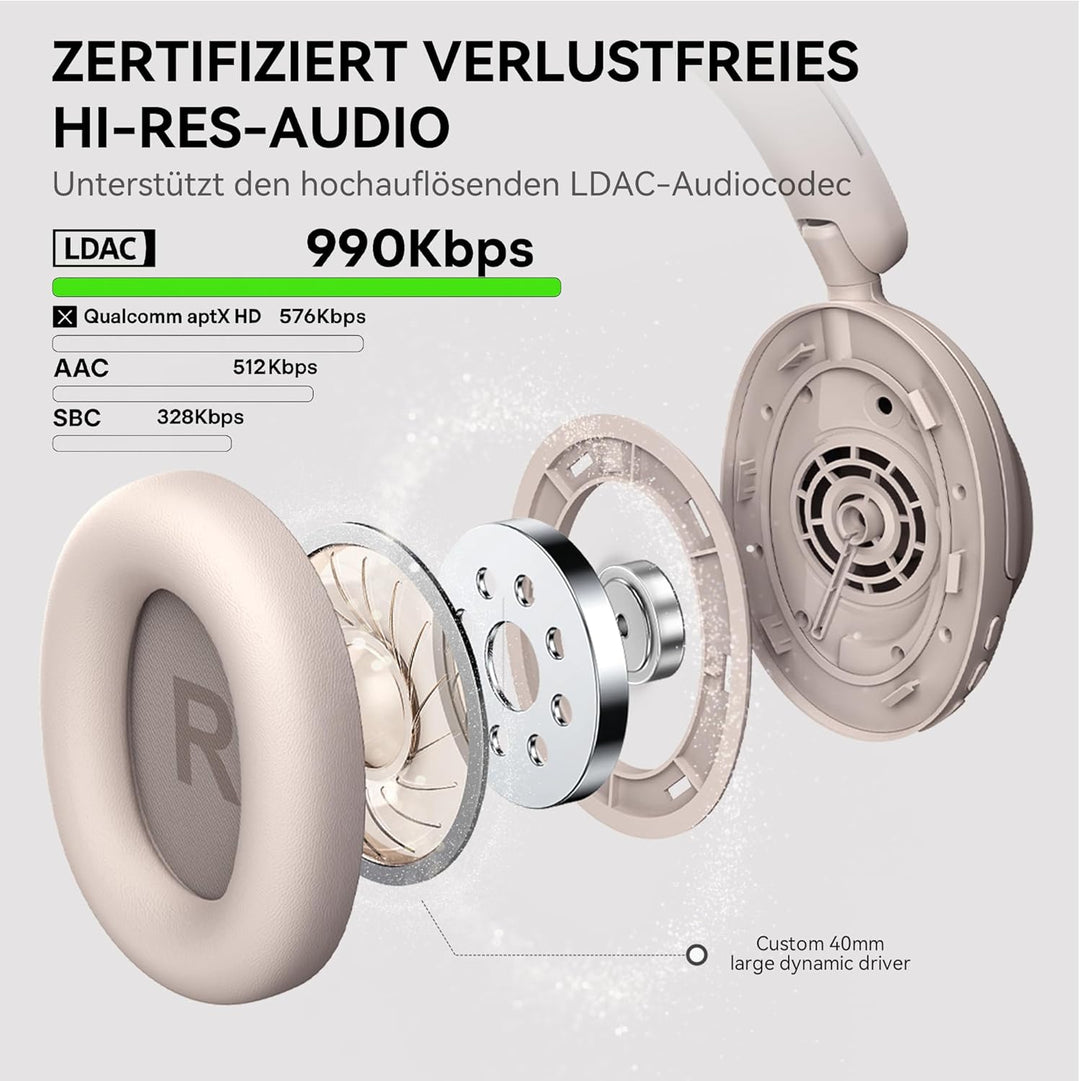 OneOdio Focus A6 Hybrid Active Noise Cancelling Kopfhörer – 75h Spielzeit, LDAC Hi-Res Sound, Blueto