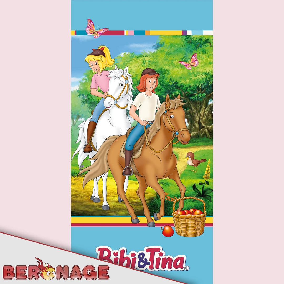 Bibi und Tina Kinder-Schlafsack – Freunde Blau-Rosa, 140 cm + 30 cm (Kapuze) x 70 cm Outdoor/Indoor,