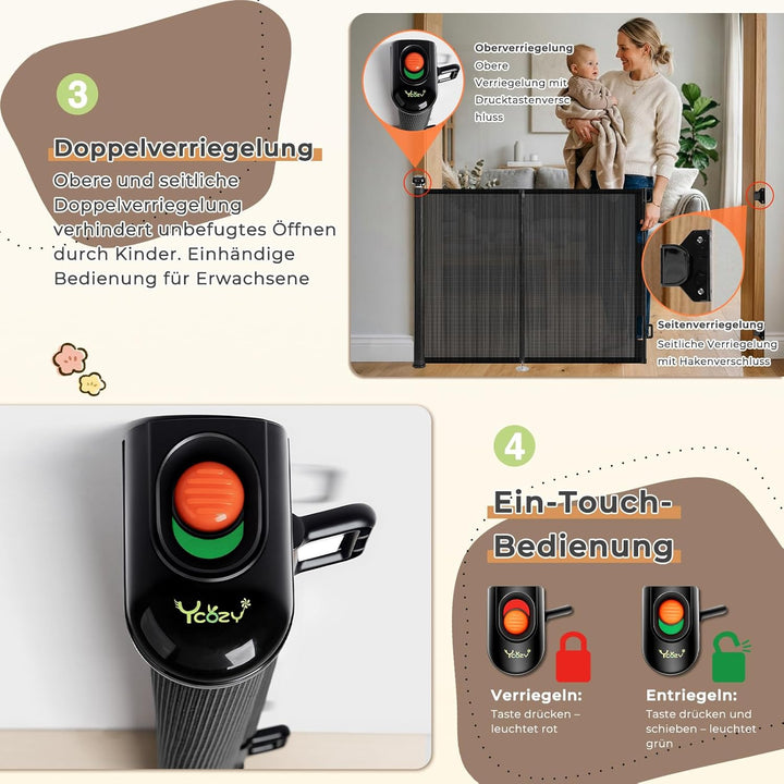 Ycozy Treppenschutzgitter Türschutzgitter Ausziehbar mit Stützstangen Treppenschutzrollo Türgitter B