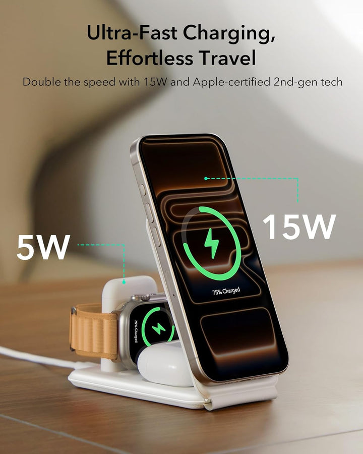 ESR 3 in 1 Ladestation Apple Watch und iPhone, 15W Zertifiziert MagSafe Ladestation mit Apple Watch-