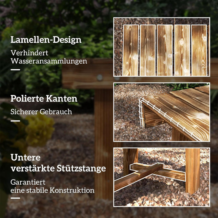 Outsunny Gartenbank, 2-Sitzer Holzbank, Sitzbank, Gartenmöbel, Rustikale Bank, Massivholz, Dunkelbra