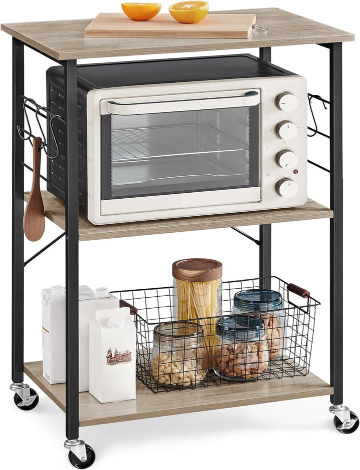 VASAGLE Küchenregal auf Rollen, Servierwagen, 3 Ebenen, Küchenwagen, für Mini-Backofen, Mikrowellen,
