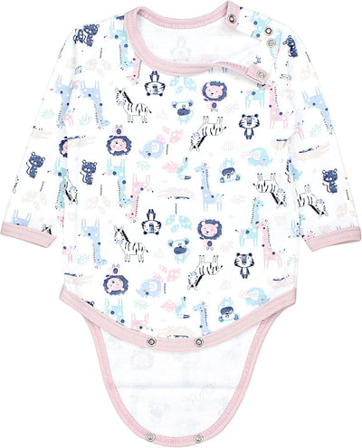 TupTam Mädchen Baby Body Langarm Unifarben 5er Pack 74 Weiss Sterne Rosa Grau Safari Pink, 74 Weiss