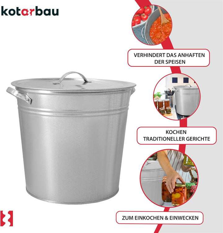 KOTARBAU® Einkochtopf gross mit Deckel &amp; Zwischenboden 32l Stahl verzinkt Zinkeimer grosser Kochtopf