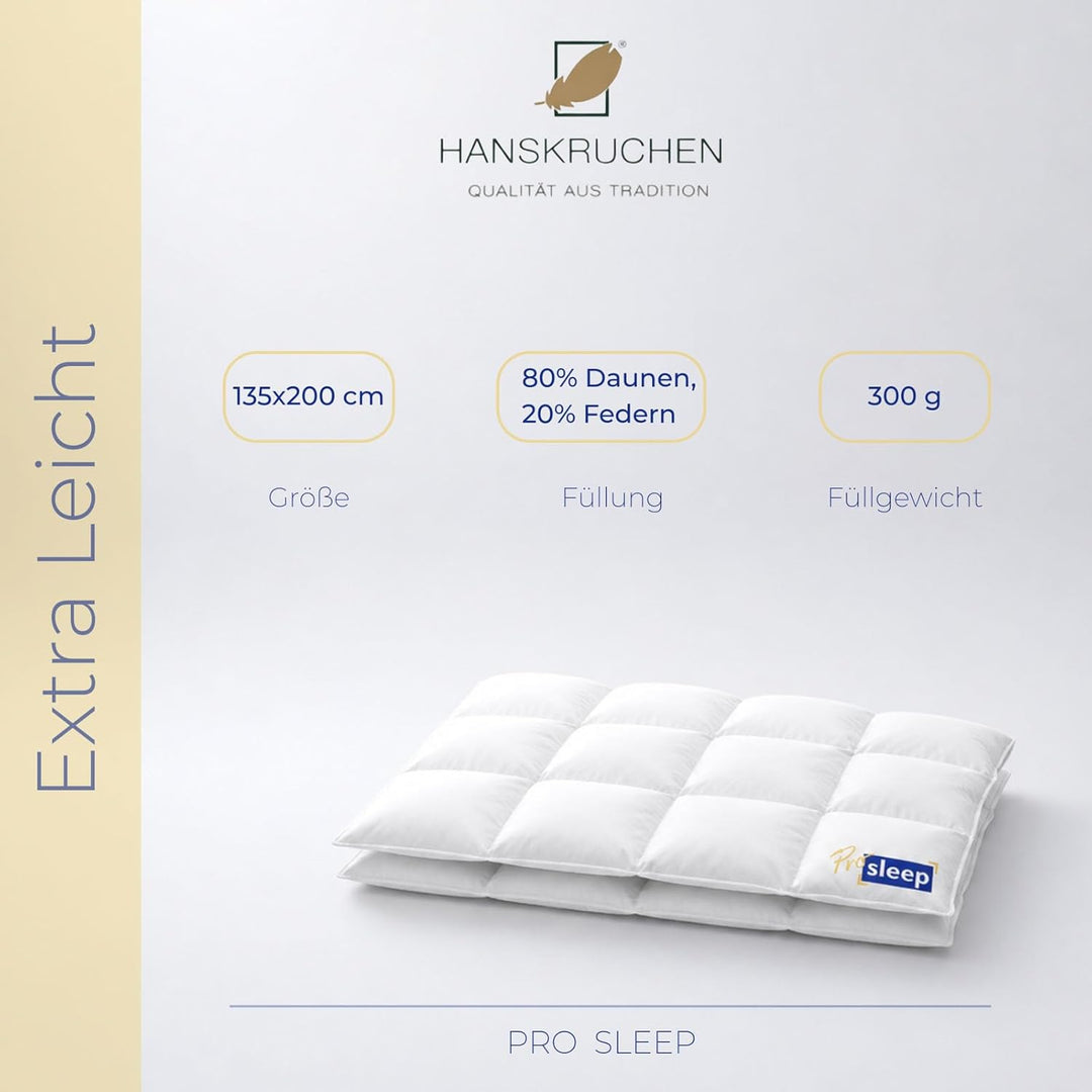 HANSKRUCHEN® Pro Sleep Daunendecke 135x200 cm - Extra leicht / Sommer - Made in Germany Kassettendec