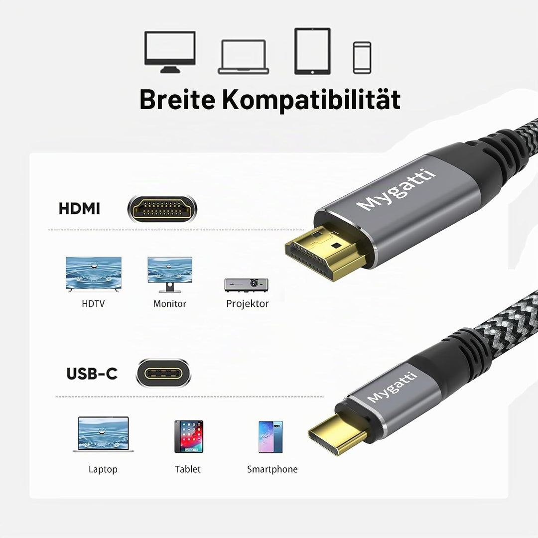 USB C auf HDMI Kabel 7.5 M,Typ-C auf HDMI 4K UHD(Thunderbolt 4/3 kompatibel),mit 90-Grad und 270-Gra