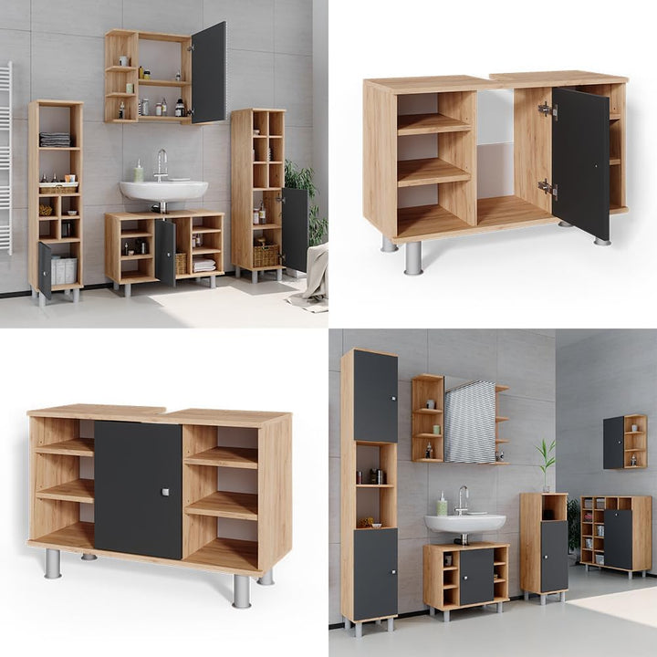 Vicco Waschbeckenunterschrank Fynn, Anthrazit/Goldkraft Eiche, 80 x 54 cm, Anthrazit