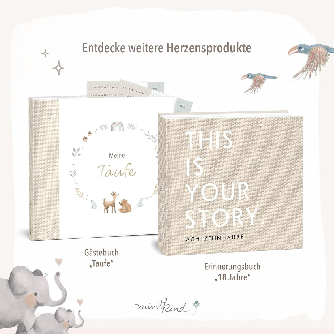 mintkind® Taufbuch Baby Meine Taufe Ausfüllbuch und Gästebuch zur Taufe mit Platz für Fotos Einträge