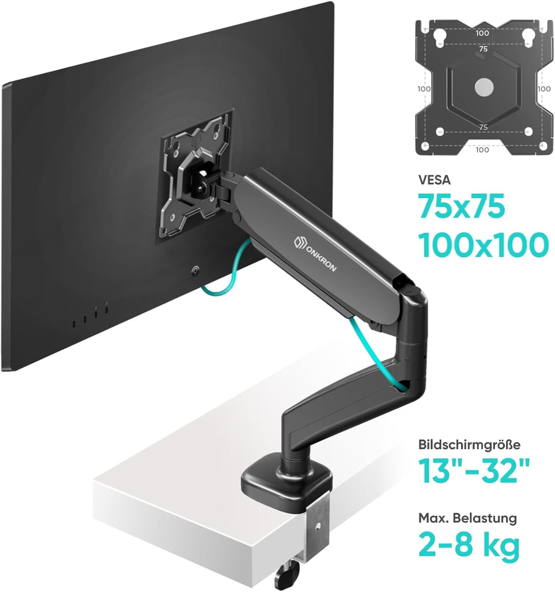 ONKRON Gaming Monitor Halterung Tisch für Monitor und TV 13" - 32" bis zu 8 kg - PC Monitor Arm 1 Mo