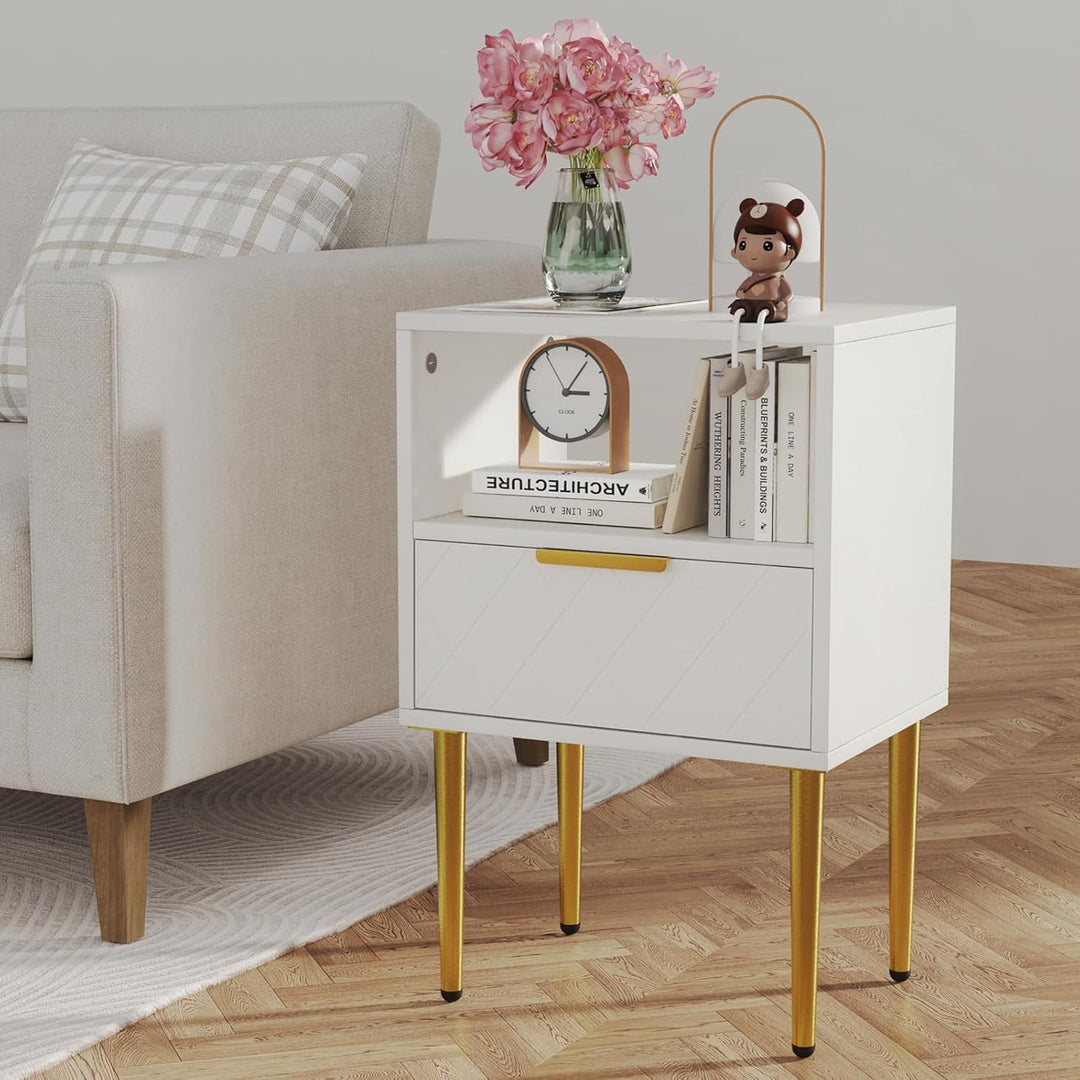 Lvhecforhm Nachttisch Weiss, Nachtschrank mit 1 Schubladen, Nachttische mit 1 Offenen Ablagen, Moder
