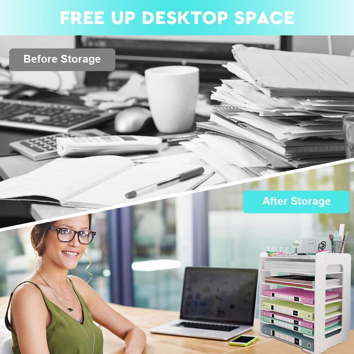 7-Tier Schreibtisch Organizer A4, Briefablage Stapelbares Dokumentenablage, A4 Papier Aktenaufbewahr