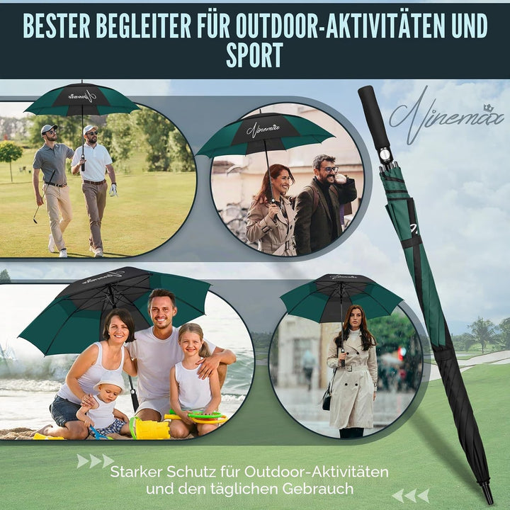 NINEMAX Golf Regenschirm Gross Sturmfest XL/XXL, Grosser Regenschirm Sturmfest Stabil, Golfschirm Gr