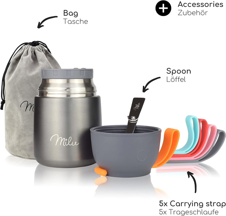 Milu® Thermobehälter 450, 650ml, 800ml | Edelstahl Warmhaltebehälter | Essensbehälter | Speisegefäss
