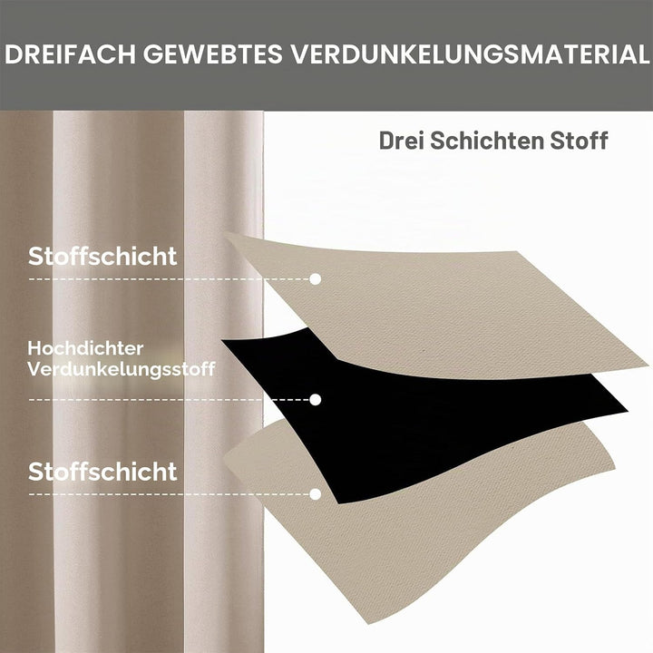 CUCRAF Ösen Kurze Vorhänge Fensterbehandlung Verdunkelungsvorhänge Raumdekoration - H175 x B140cm Be