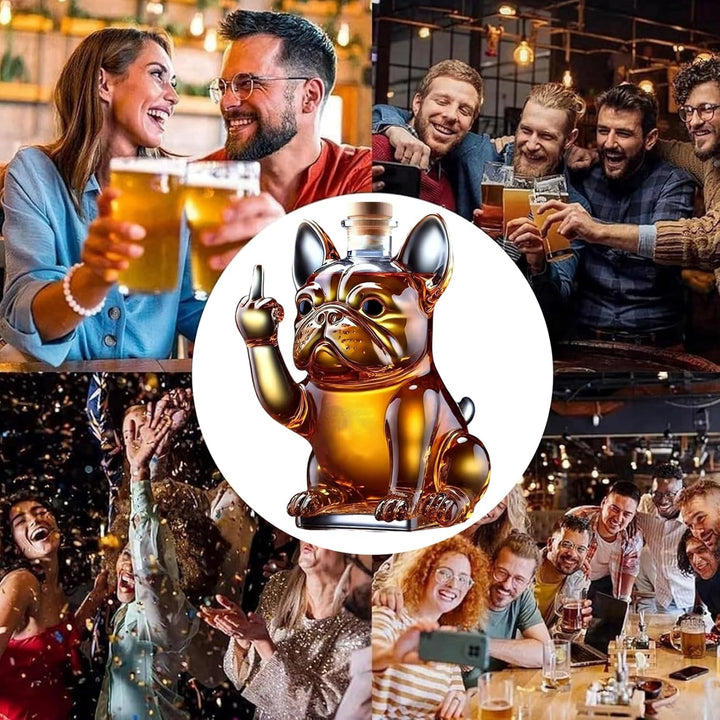 Whiskyflasche lustige französische Bulldogglippenflasche zeigt seinen Mittelfinger 7x5x5 Zoll transp