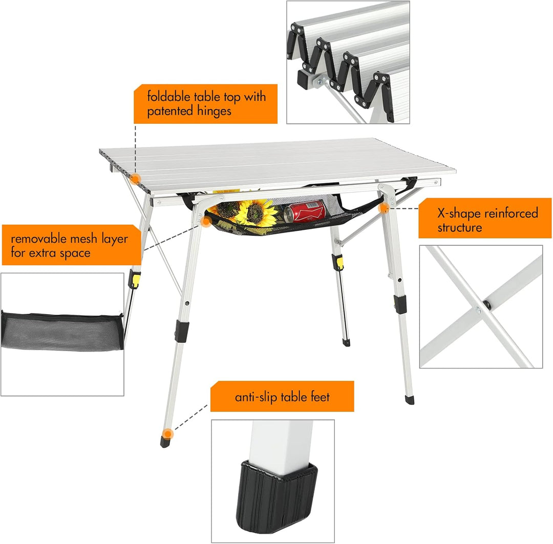 Portal Campingtisch faltbar Höhenverstellbar Klapptisch 60kg belastbar Aluminium 90 x 53cm für 4 Per