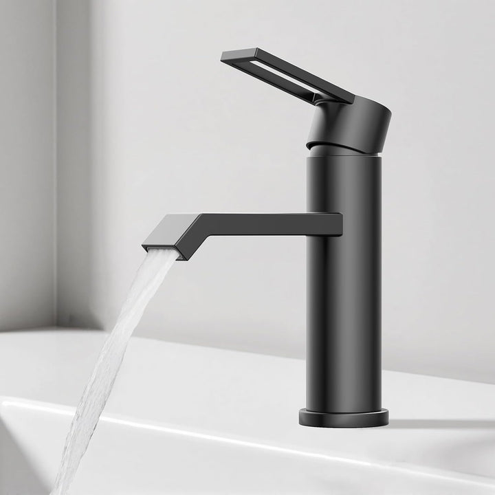 Wasserhahn Bad Waschtischarmatur Schwarz Matt, HURRAN Waschtischarmaturen Wasserhahn Badezimmer, Ede