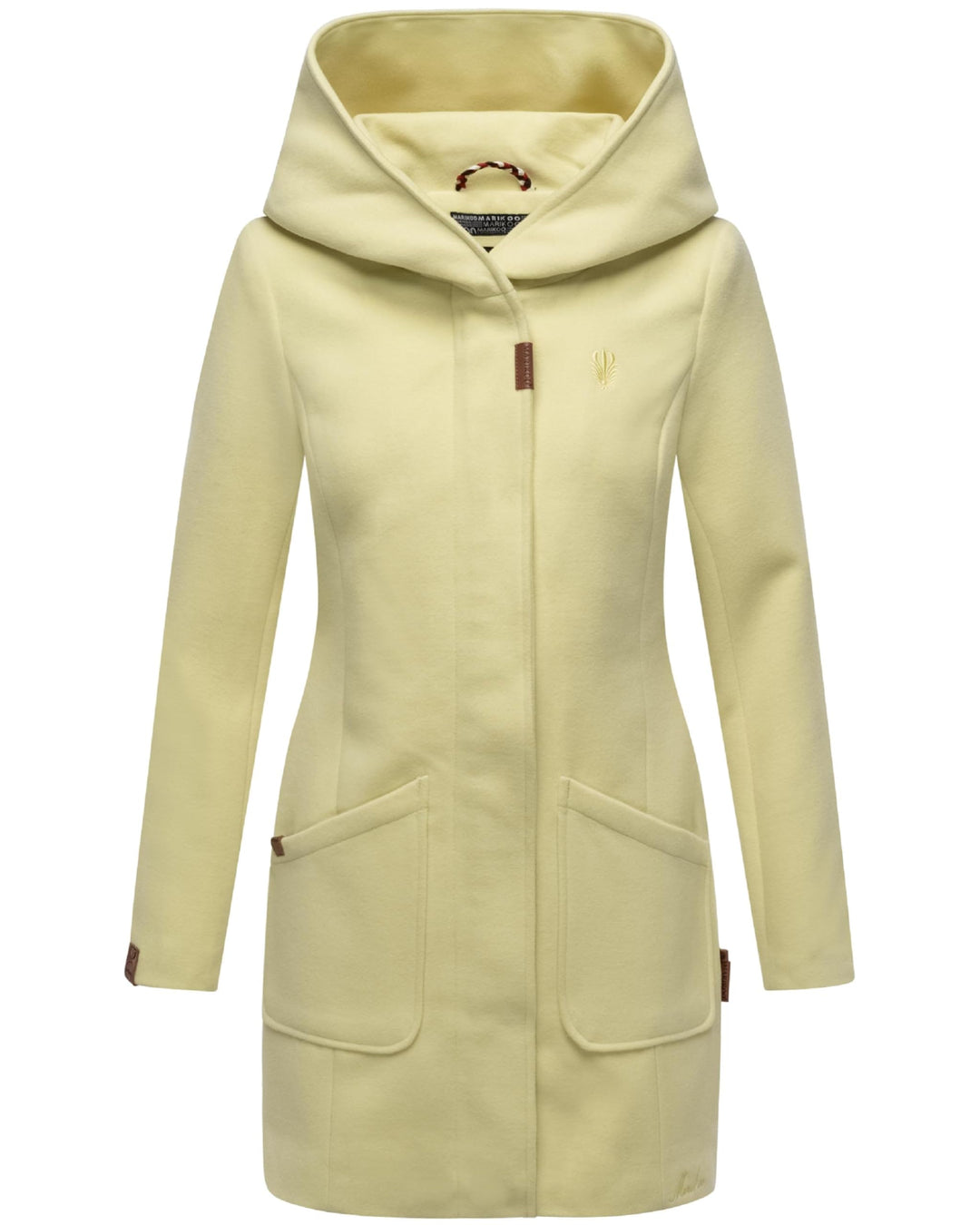 MARIKOO Damen Mantel in Wollmantel-Optik Warmer Trenchcoat mit Kapuze Maikoo XS-5XL S Pastel Yellow,
