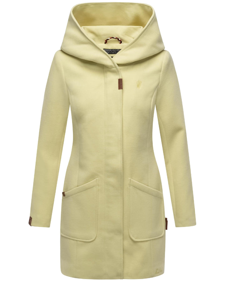 MARIKOO Damen Mantel in Wollmantel-Optik Warmer Trenchcoat mit Kapuze Maikoo XS-5XL S Pastel Yellow,