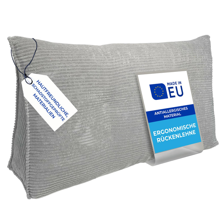 Cord Rückenkissen für Bett & Sofa mit abnehmbarem, waschbarem Bezug [ 120cm - Cord-Hellgrau ] | Bequ