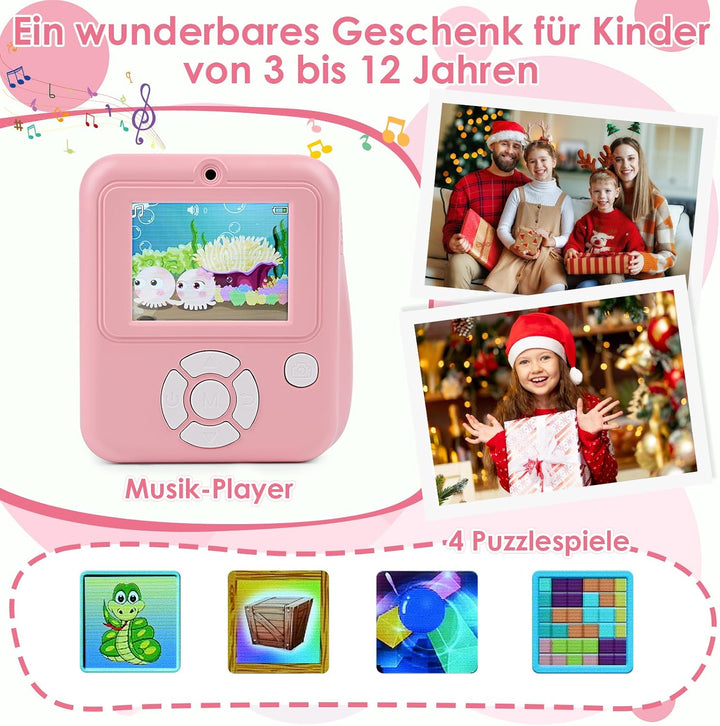 Kinderkamera Sofortbildkamera, 2,4 Zoll Sofortbildkamera Kinder mit 32G Karte und Fotopapier Drucken