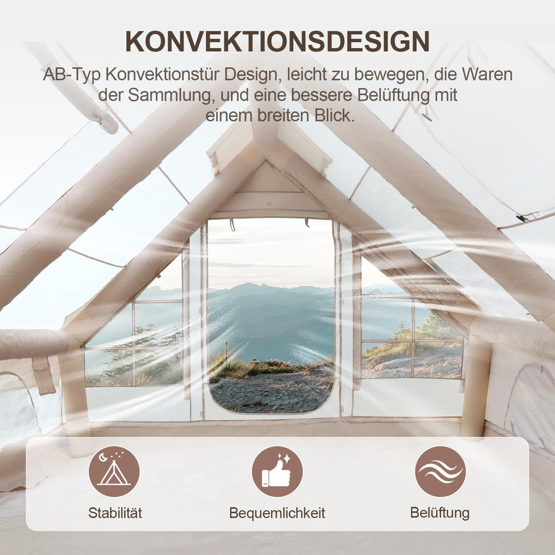 Aufblasbares Gampingzelt mit Kaminöffnung &amp; Dachfenster, Glamping Zelt für Outdoor, Aufblasbares Zel