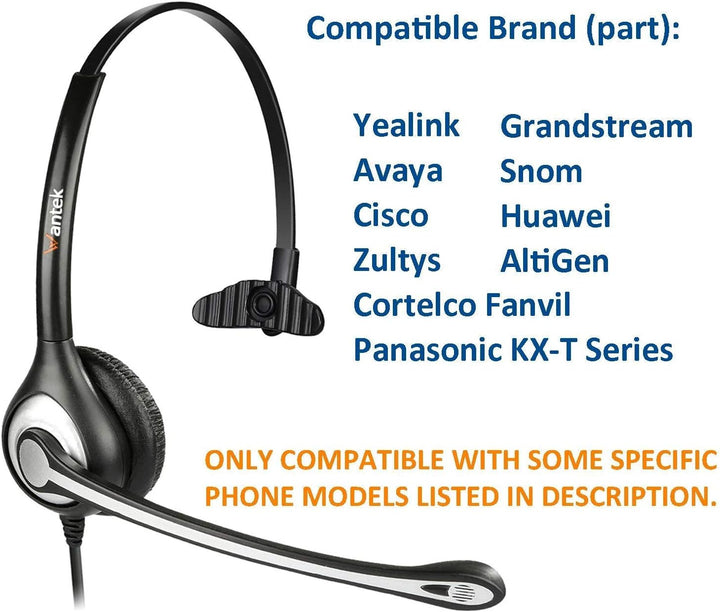 Wantek Telefon Headset RJ11 Monaural mit Noise Cancelling Mikrofon, Quick Disconnect, Festnetztelefo