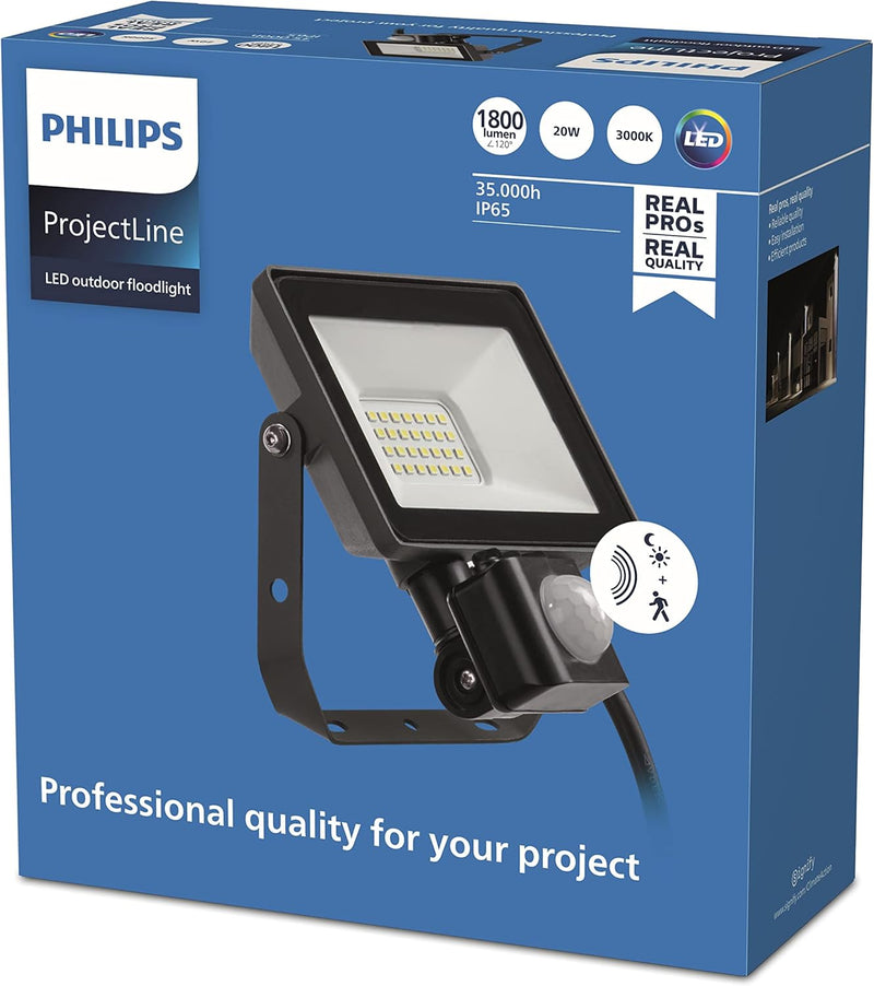 Philips ProjectLine Flutlicht, 20W, 3000K, schwarz, mit Sensor mit Sensor 3000K 20w, mit Sensor 3000