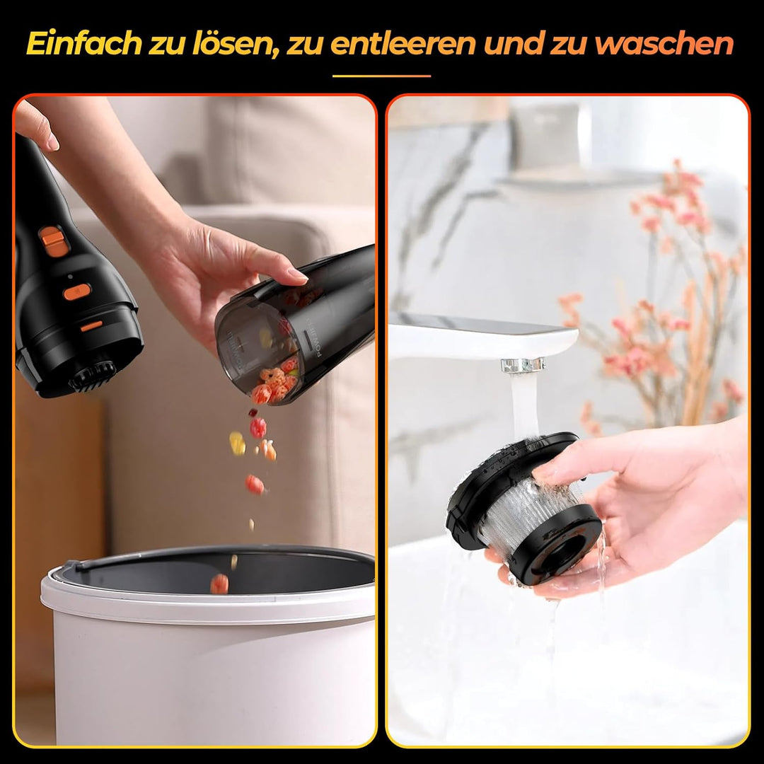 Handstaubsauger,12000Pa Handstaubsauger Akku mit Ladestation,Auto Staubsauger Kabellos mit 3 Waschba