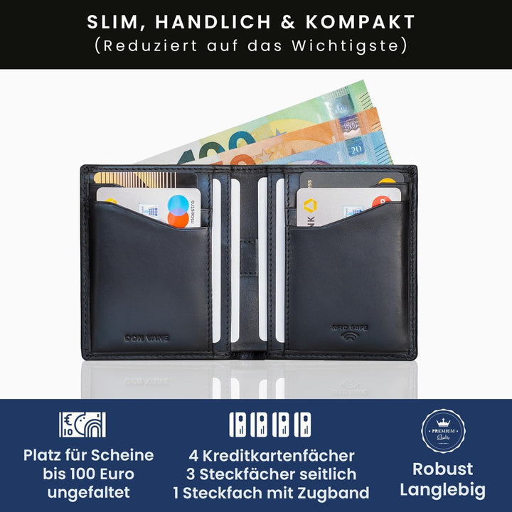 DON VANE Slim Wallet I Extra schmale Echtleder Geldbörse für Herren und Damen I Kleines dünnes Leder