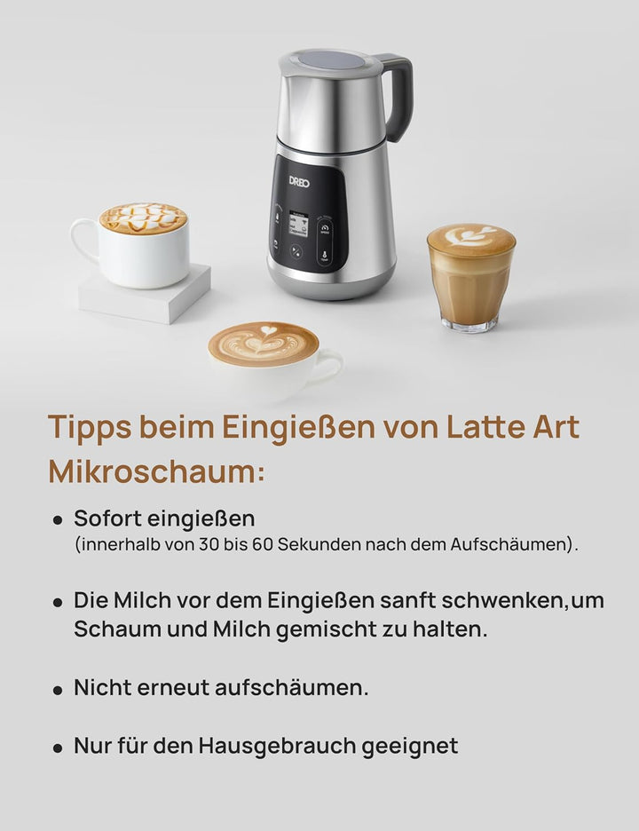 Dreo Milchaufschäumer Elektrisch [Verbessert], All-in-1 450ml Elektrischer Milchschäumer für Latte,