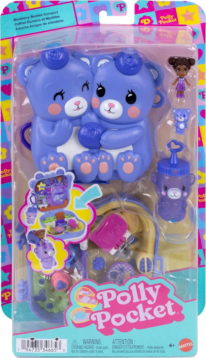 Polly Pocket Puppen und Spielset, Beste Blaubeeren-Freunde Schatulle, Reisespielzeug mit 1 Mikropupp
