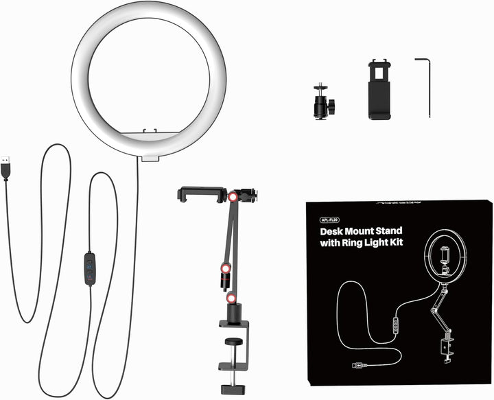 APEXEL 10" Ringlicht Mit Ständer und Telefonhalter, USB LED für Schreibtisch, Overhead Stativ Mit Ve