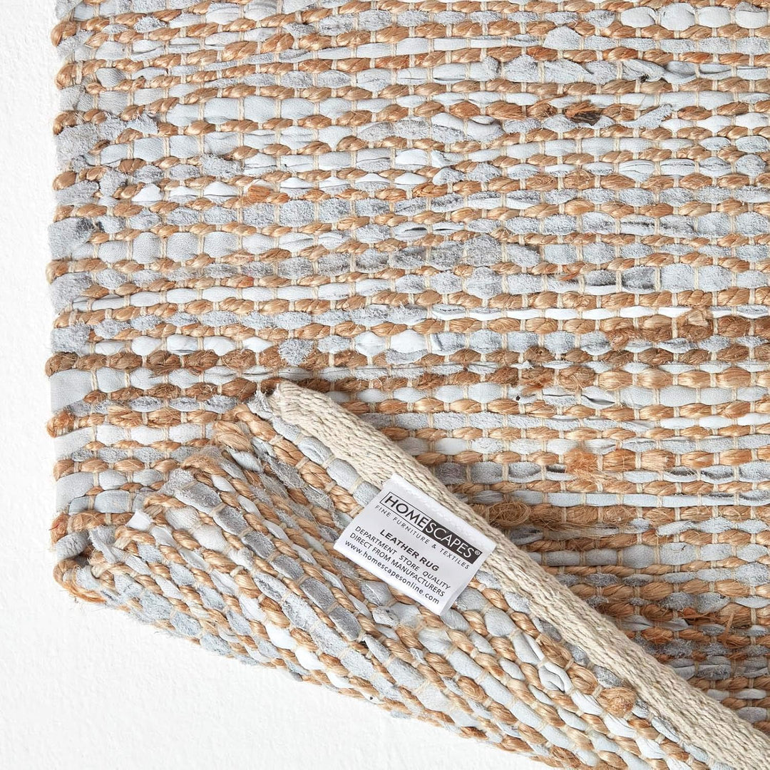 Homescapes Teppichläufer Madras Natur 66x200 cm – handgewebter Teppich aus Hanf & Recycling-Leder, F