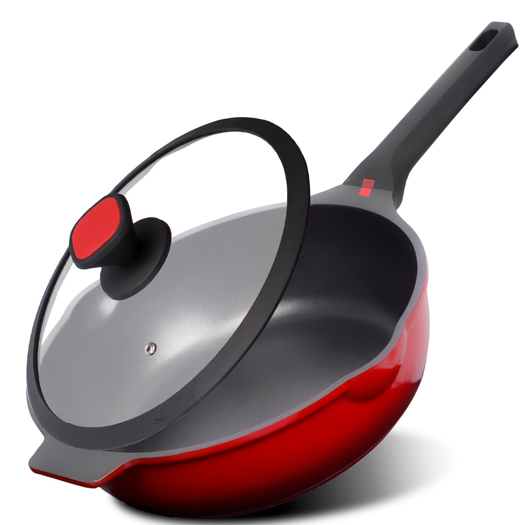 diig Bratpfanne mit Deckel, 30cm/5L Wokpfanne Antihaft Pfanne Aluminiumguss Flachpfanne Sauteuse Für