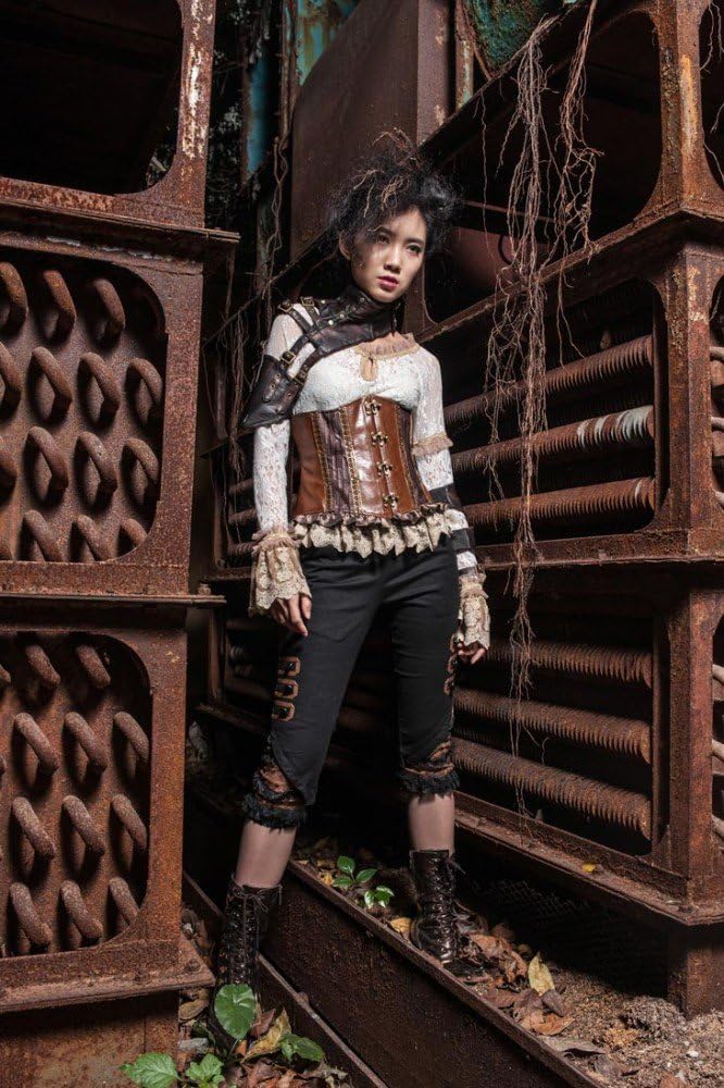 RQ-BL Steampunk EINSEITIGE ARMSTULPE Kunstleder Vintage Leder ausgefallen Damen Rüstung, Grösse:L, L