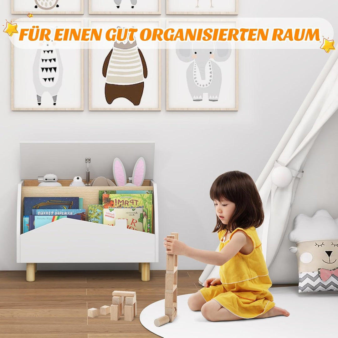 COSTWAY Spielzeugkiste Holz mit Regal, Spielzeugtruhe mit Deckel, Aufbewahrungstruhe Spielzeugbox fü