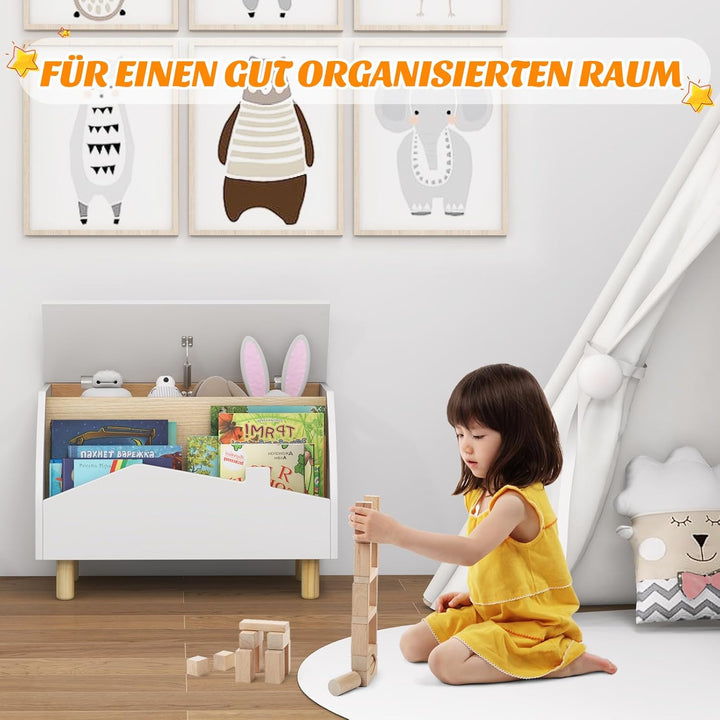 COSTWAY Spielzeugkiste Holz mit Regal, Spielzeugtruhe mit Deckel, Aufbewahrungstruhe Spielzeugbox fü