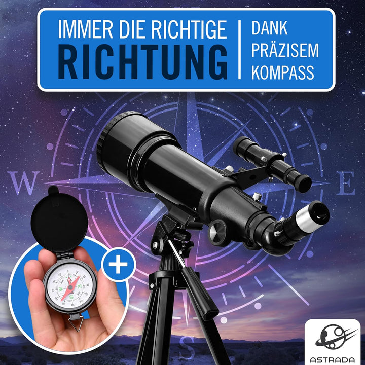 ASTRADA® Teleskop [70/400] mit Stativ & Handyhalterung - astronomisches Fernrohr Teleskop für Kinder