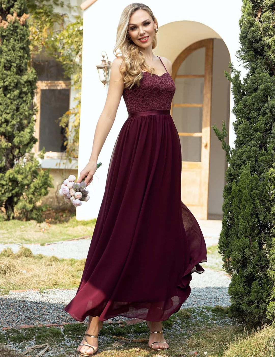 DRESSTELLS Damen Abendkleider Elegant für Hochzeit Brautjungfernkleider Lang Chiffon Brautjungfernkl