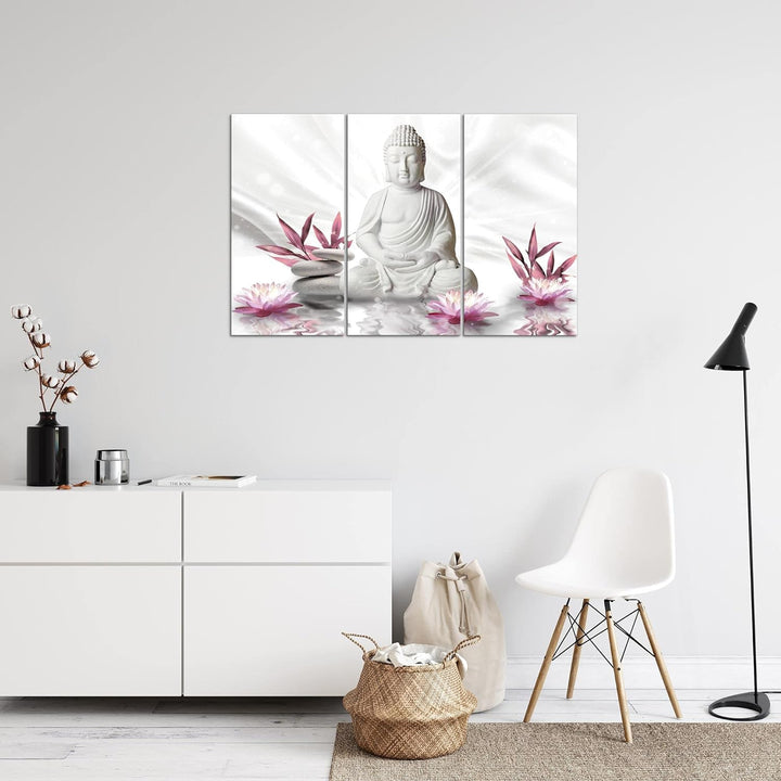 Runa Art Wandbilder Buddha Feng Shui Bild XXL Wohnzimmer Schlafzimmer Grau Rosa Wellness Zen 120 x 8