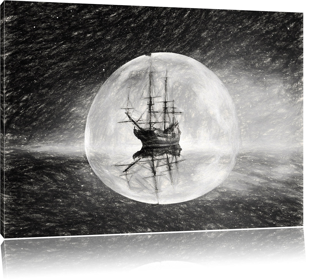Pixxprint Geisterschiff im Weltall Kunst als Leinwandbild/Grösse: 100x70 / Wandbild/Kunstdruck/ferti